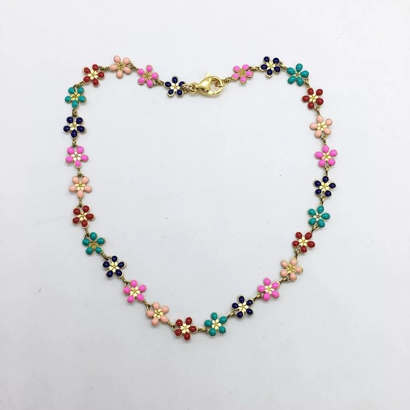 Zara Jewelry - Zara Gold Glazed Multi Color Floral Chain Daisy Dopamine Necklace